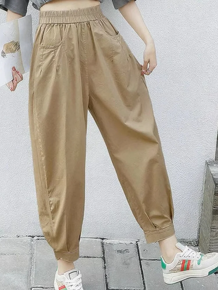 

High Waist Cotton Pants Women's Spring Summer Thin Style Casual Carrot Nine Points Lantern Pants plus Size Casual Harlan Pants