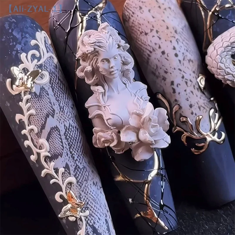 【ZYAL-1】1 Stück Silikon-Nagelform, schöne Frauen, Schlange, 3D-Relief, Nagelschablone, Nagelkunst-Dekorationen, Nagelkunst-Maniküre-Werkzeug