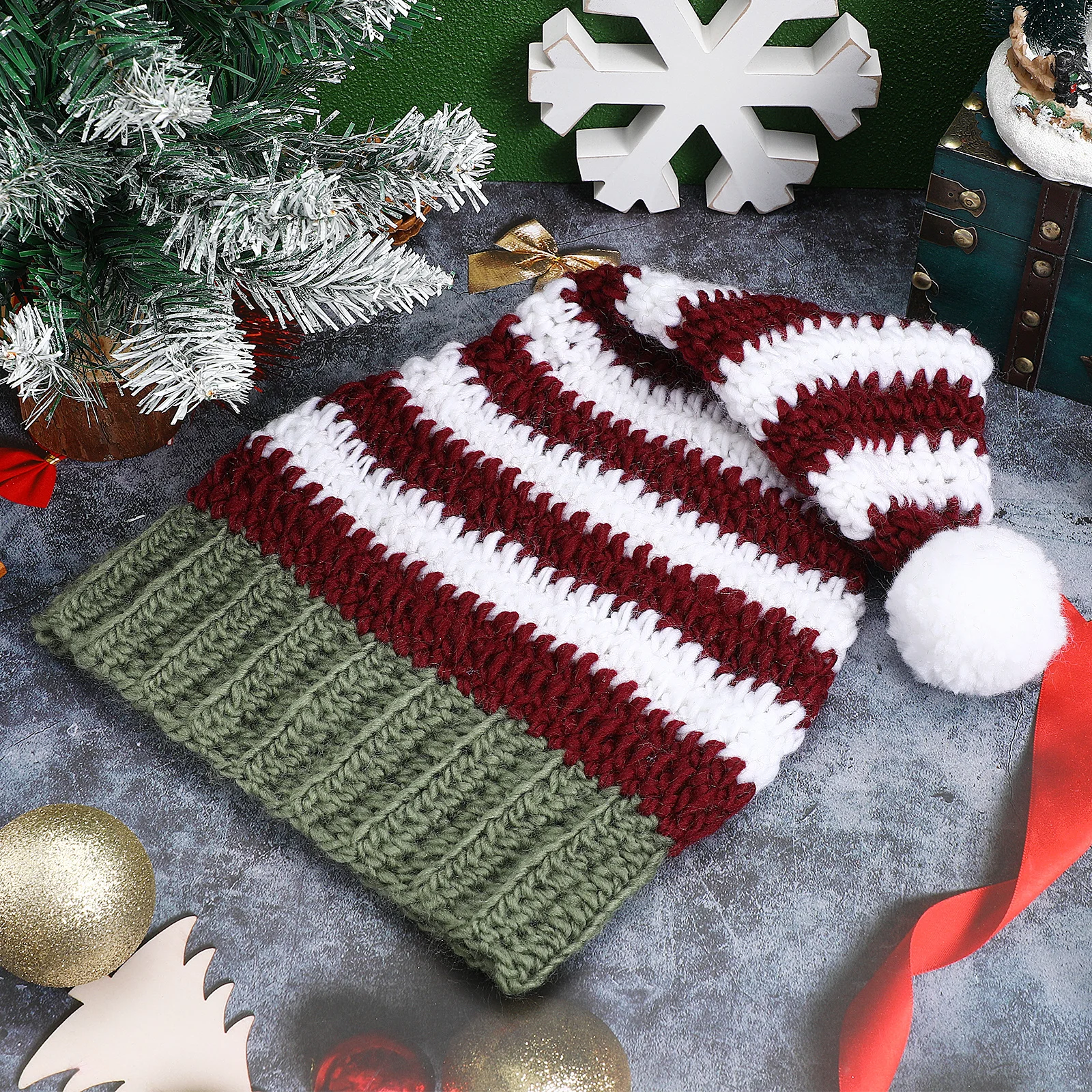 

Christmas Stripe Knitted Hats for Adults Kids Parent child Warm Woolen Hat Gifts Suitable Outdoor Cold Weather