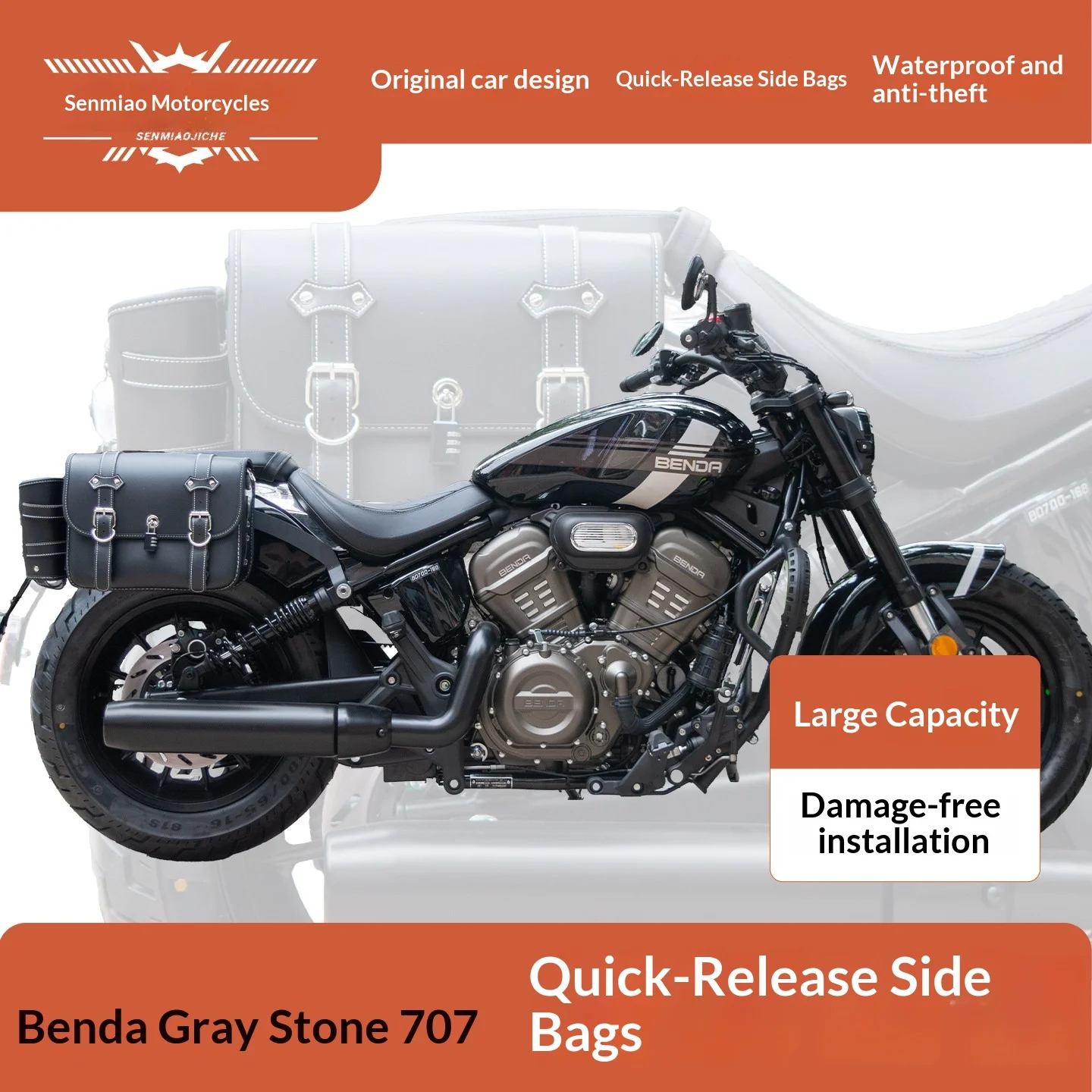 【Premium】For Benda Graystone 707 side bags, modified parts, quick-release leather bags, canvas bags, helmet bags, waterproof sid