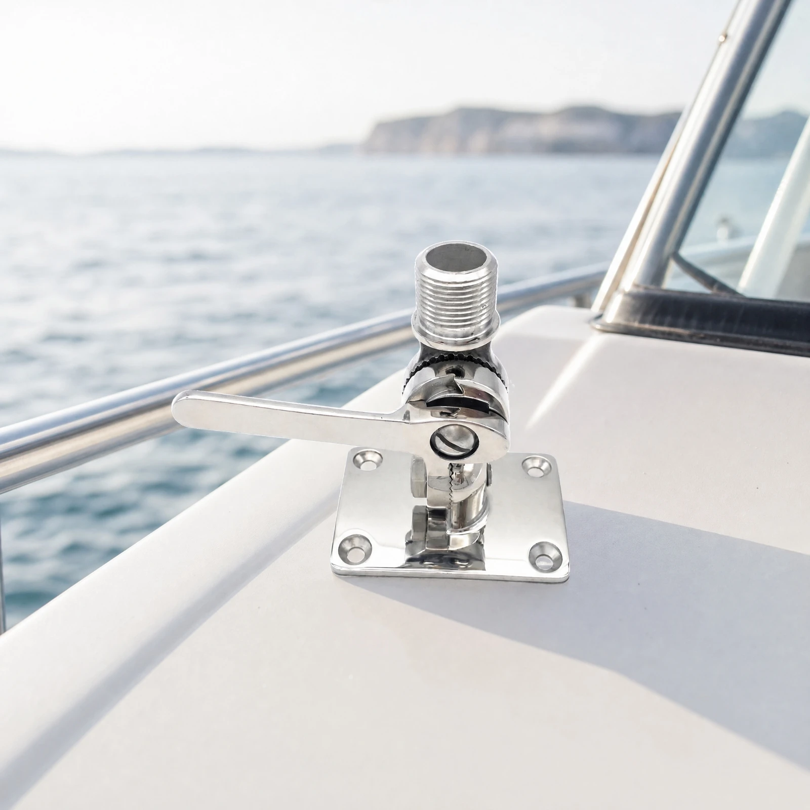Marine Antenna Mount High Strength Stainless Steel Marine Antenna Mount Dual Swivel Ratchet Base Stable Easy to Install