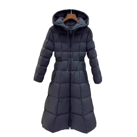 Long White Duck down Puffer Jacket Women's Princess Style Coat Standard National 95% White Duck down Mid-Thick Polyester Fabric