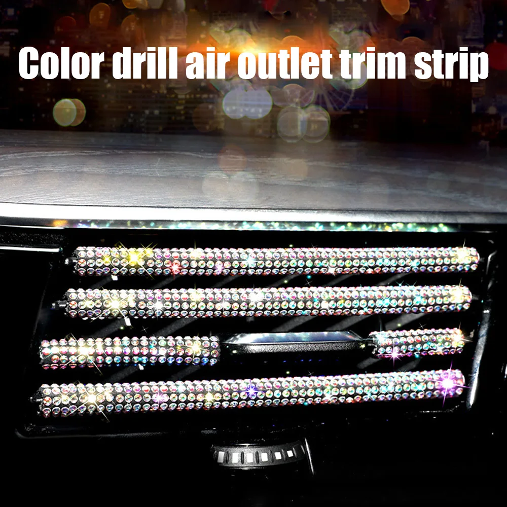 Car Air Vent Decorative Strips Diamond Car Air Conditioner Outlet Decorative Strips Rhinestone Trim Grille Sticker Accessories