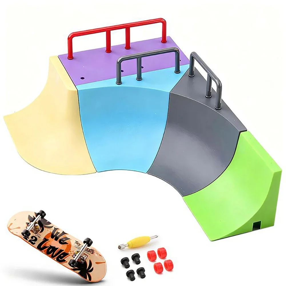 Kid Colorful Fingerboard Skateboards Finger Sports Toy Ramp Park Railings Basin Model Scene Finger Skateboard Training Toy Gift