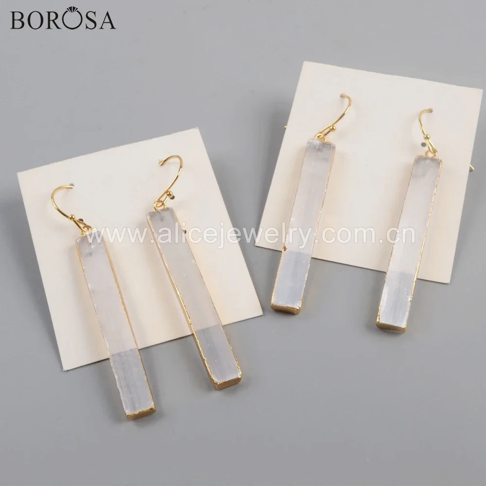 BOROSA 5/10Pairs New Arrival Gild Rectangle Transparent Selenite Drop Earrings Jewelry Elegant Lady Natural Gems as Gifts