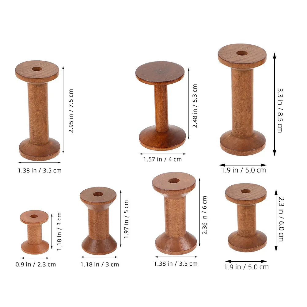 7 قطعة بكرات الموضوع الخشبي DIY بها بنفسك الخياطة المنظم خمر الخشب البكرات حامل الموضوع للتطريز الحياكة النسيج الحرف #4