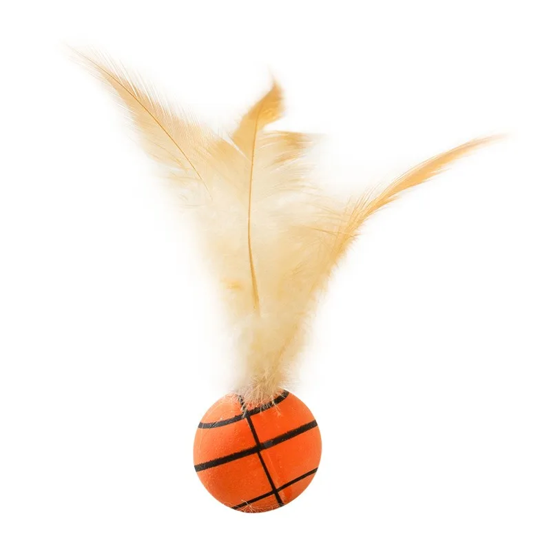 

Cat Toy Feather Ball Interactive Teaser for Cats and Kittens Indoor Play Exercise Durable Safe Soft Plush Bounce Roll L