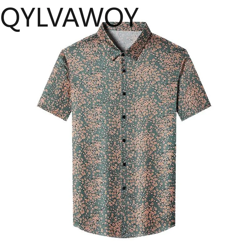 

QYLVAWOY Thin Printed Men's Shirts 92.4% Mulberry Silk Shirts Lapel Summer Tops Short Sleeve Menswear Clothing Business Casual