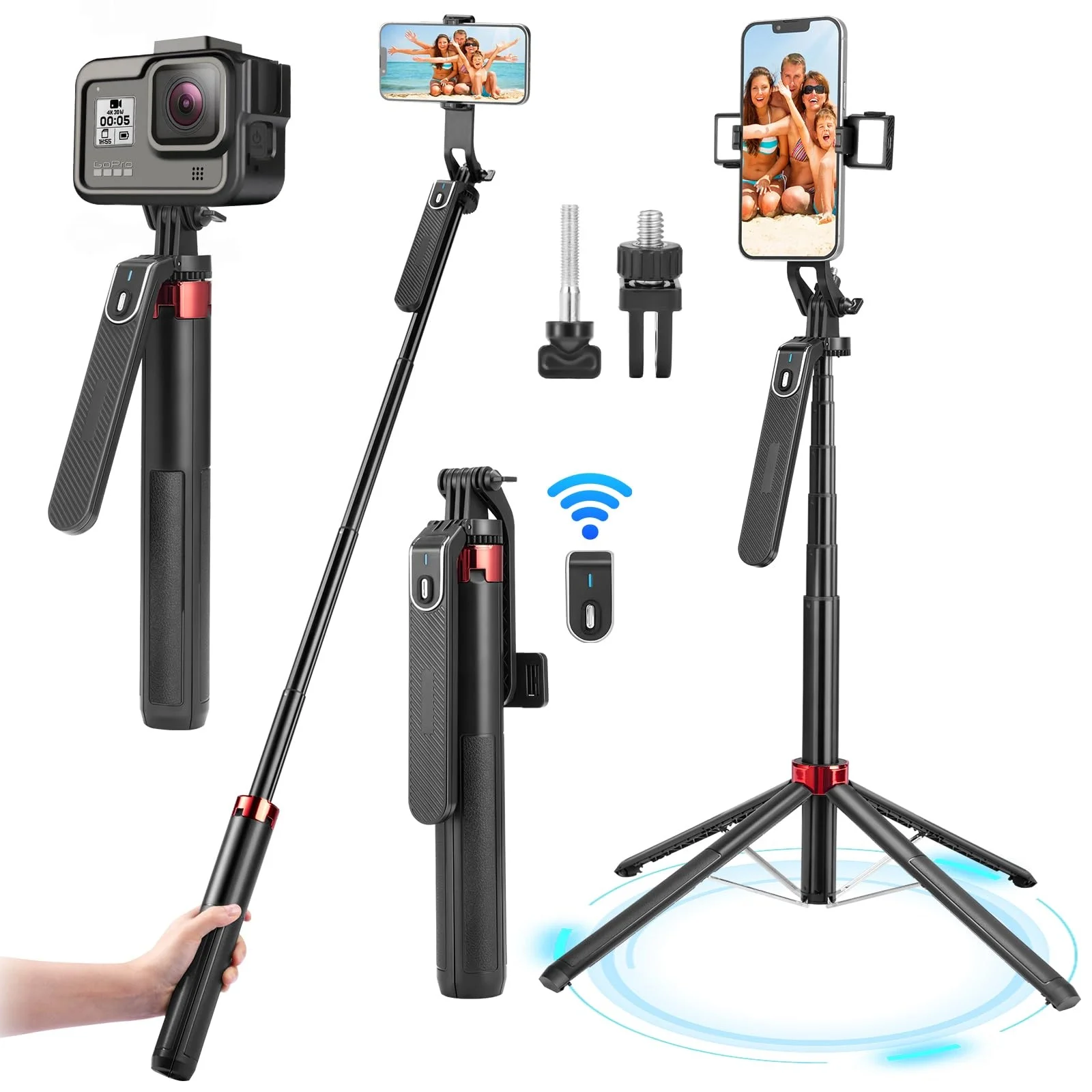

LISCN Selfie Stick Tripod 1.85M Four in One Bluetooth Four Corner Stable Retractable Stand Compatible with All Smartphones