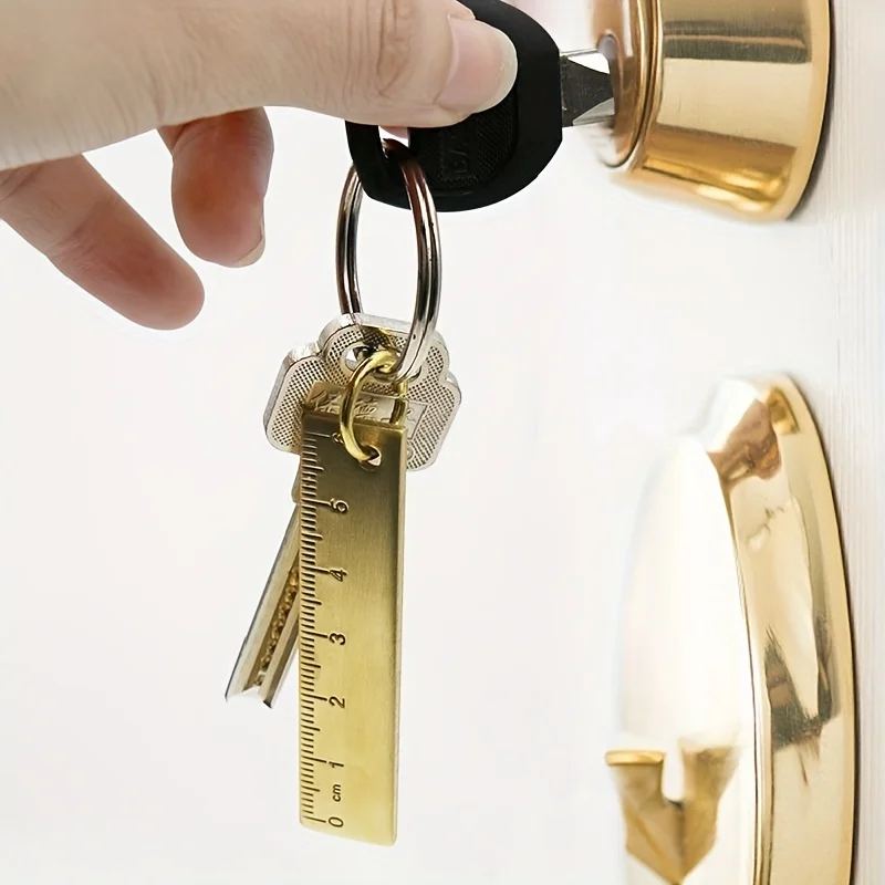 1pc 6cm Small Copper Ruler Brass Metal Ruler Key Card Pendant EDC Gadget 3mm Thickened For DIY Unique Keychain Pendant Making