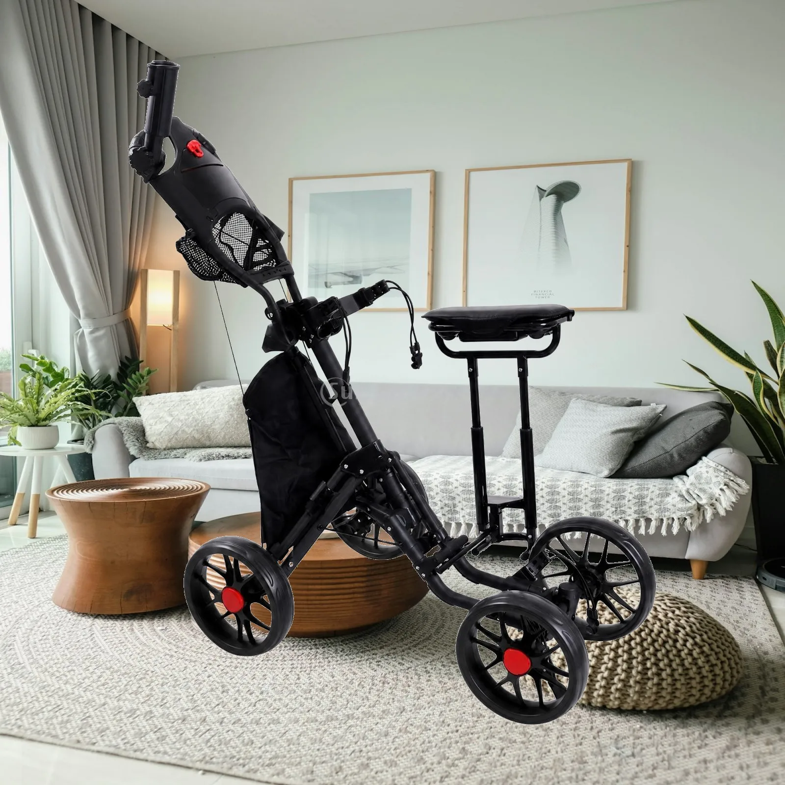 Foldable Golf Push Cart with Umbrella Holder Collapsible Four-Wheel Golf Push Cart Sturdy Long-Lasting for Walking Golfers