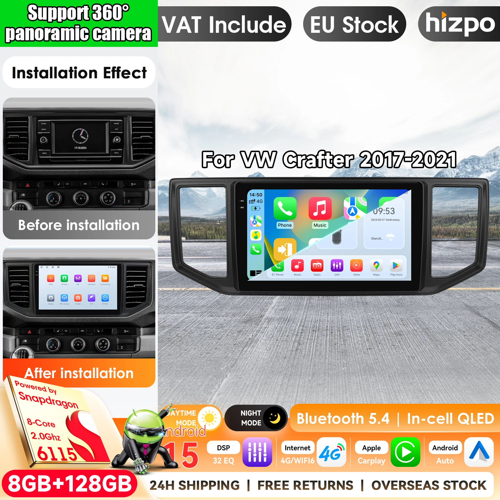 Android 15 Carplay Auto-Autoradio für VW Crafter 2017 2018 2019 2020 2021 Multimedia-Videoplayer Navigation Stereo-Haupteinheit Auto-Intelligenzsysteme KI-Sprachsteuerung 4G WiFi 8-Kern Plug&Play