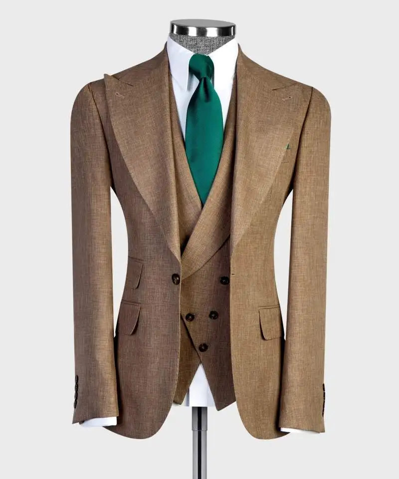 

costumes hommes Peak Lapel One Single Breasted Formal Full Men's Suits 3pcs Blazer Vest Pants Business Office Party Male Suit