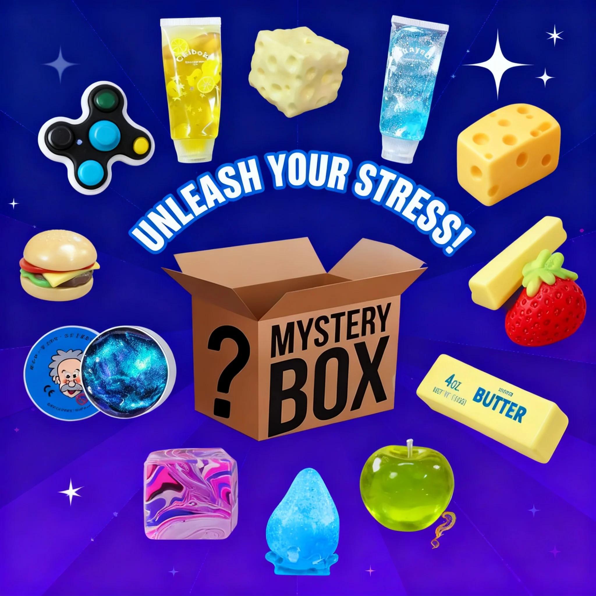 1PC Random Mystery Box Squishy Butter Food Shape Squeeze Stress Relief Fidget Sensory Decompression Toy Blind Box Kids Gift