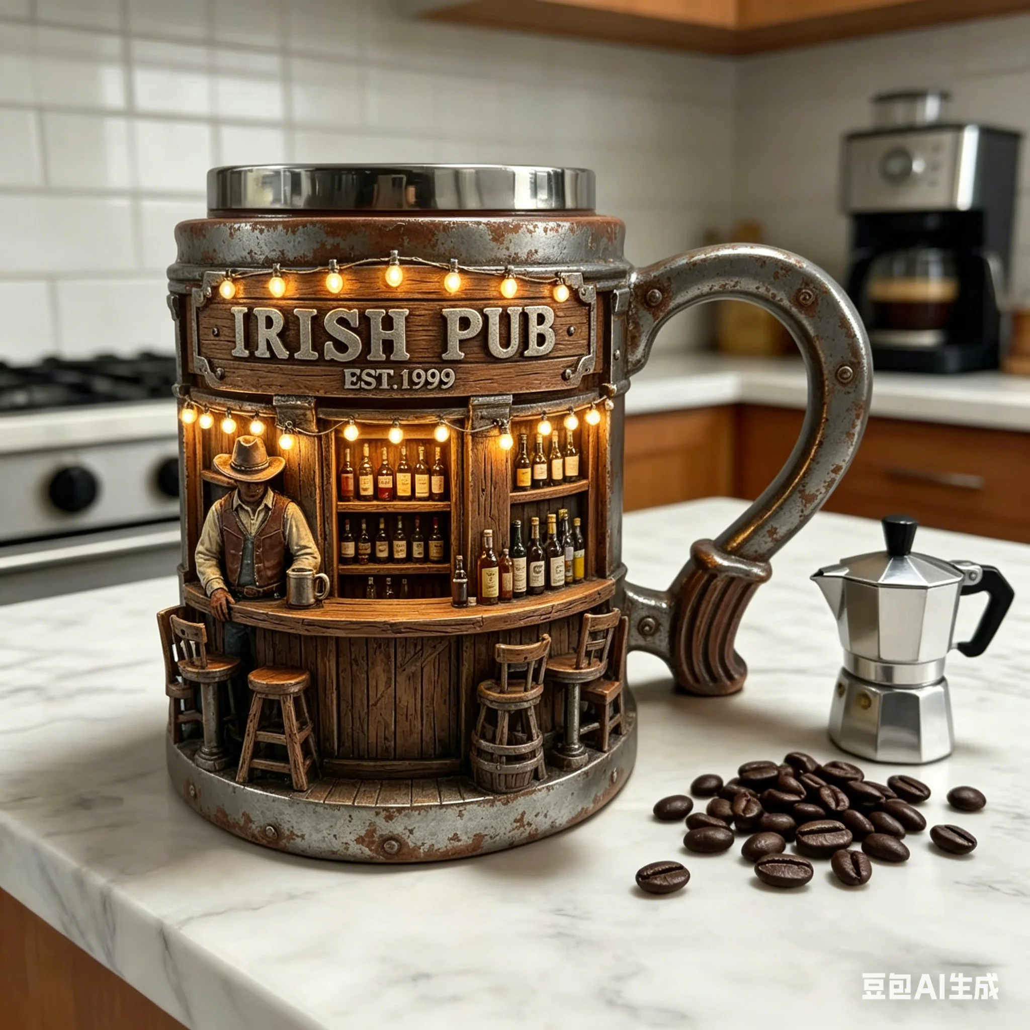 Neuartige Kaffeetasse im irischen Pub-Design, Vintage-Bar-Stil Becher für den täglichen Gebrauch und als Geschenk