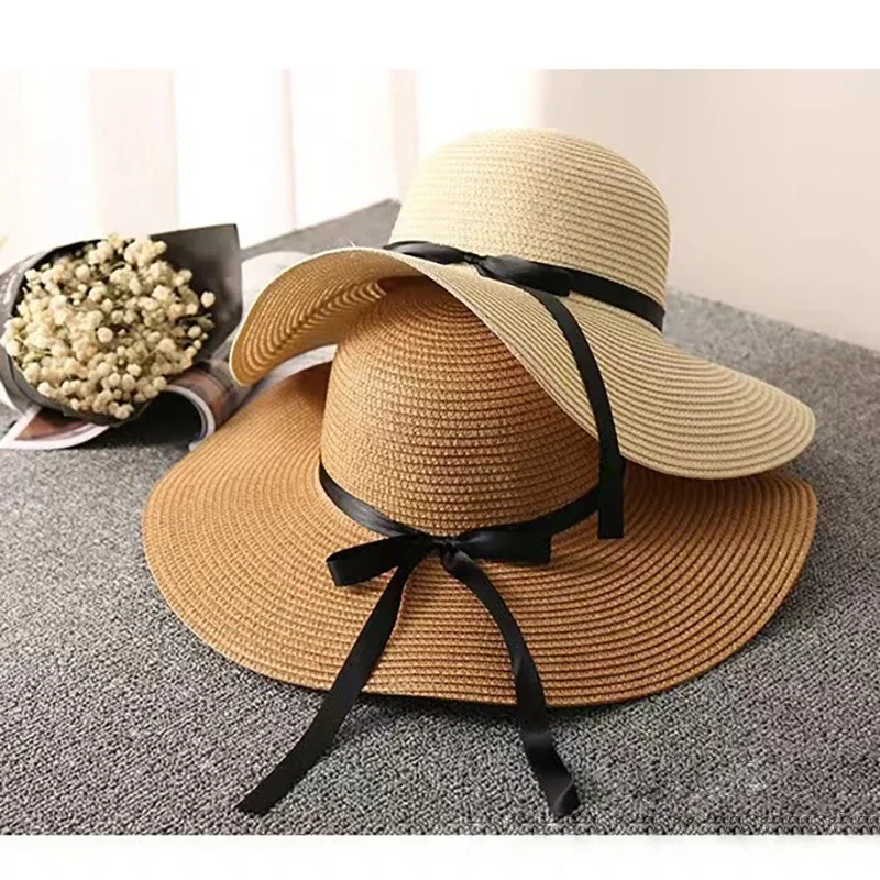 Classic Panama Fedora Cap Braided Belt Decor Straw Sun Hat Simple Unisex Travel Beach Hats For Women