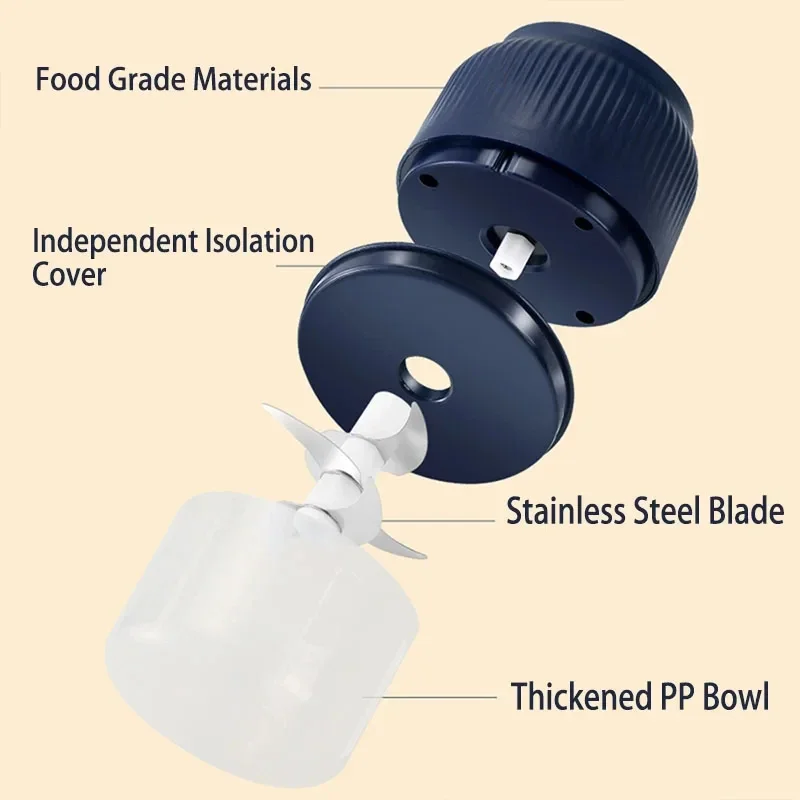 kou 250ml Mini Wireless USB Rechargeable Electric Vegetable Chopper Garlic Crusher Food Chopper for Kitchen Gadgets for Garlic - Detail Angle #06