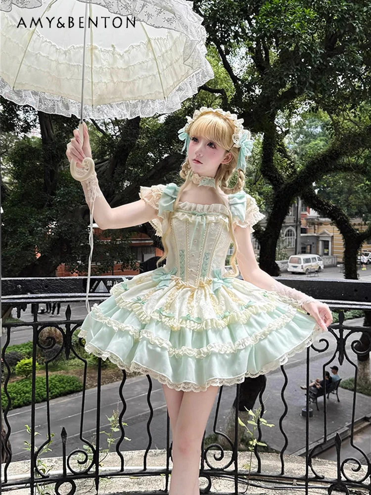 Vestidos de Noche elegantes y dulces de Lolita, vestido de cumpleaños de estilo Ballet ligero de lujo de alta gama para mujer, vestido tutú ajustado JSK con volantes