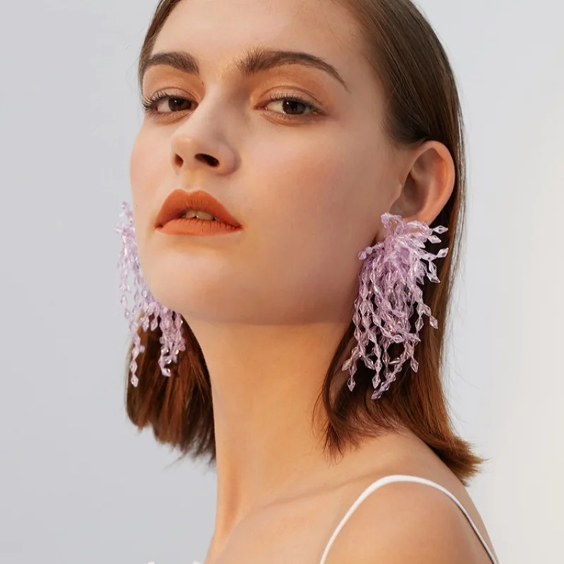 Artificial crystal bungee earrings female Korean temperament personality all matching earrings drop hipster European and America