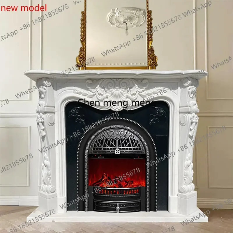 N138Marble fireplace French carved mantel, villa living room stone fireplace