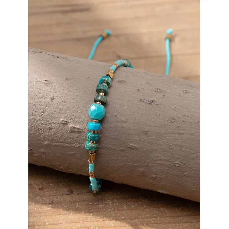 Beaded bracelet Natural Stone Turquoise Vintage Trendy Minimalist  Handwoven Adjustable Bohemian Rice bead bracelet