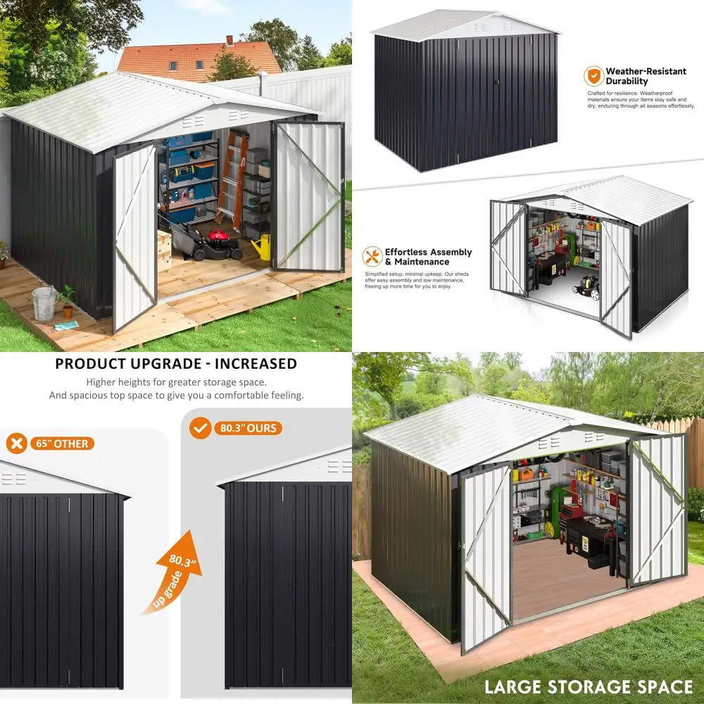 

Outdoor 6x8 Metal Storage Shed with Reinforced Frame for Backyard and Patio Garden Tools