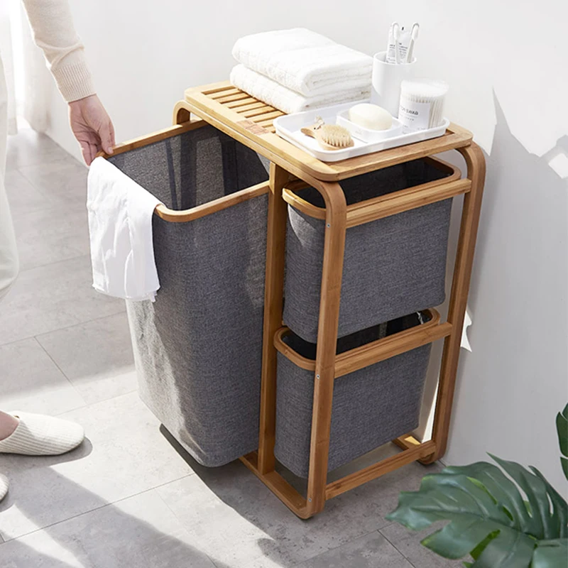 

3 Gird Bamboo laundry basket dirty clothes basket bathroom laundry hamper storage basket clothes organizer