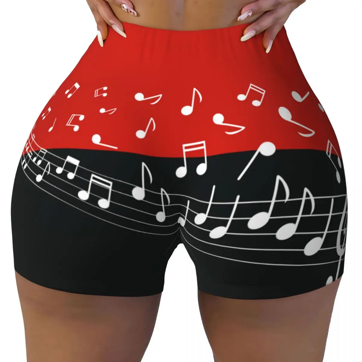 Yoga Shorts Music Notes Women Biker Tight Elastic Workout Sports Leggings Sportswear