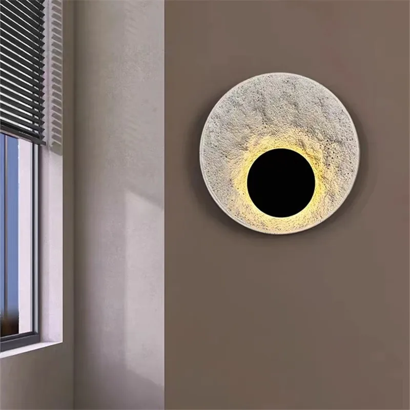 

Nordic moon wall lamp Loft led black and white Circle resin light Bedroom Bedside Indoor designer staircases hall way light