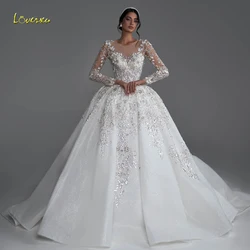 Loverxu Ball Gown Luxury Princess Wedding Dresses O-Neck Long Sleeve Robe De Mariee Glitter Lace Beaded Custom Made Bridal Gown
