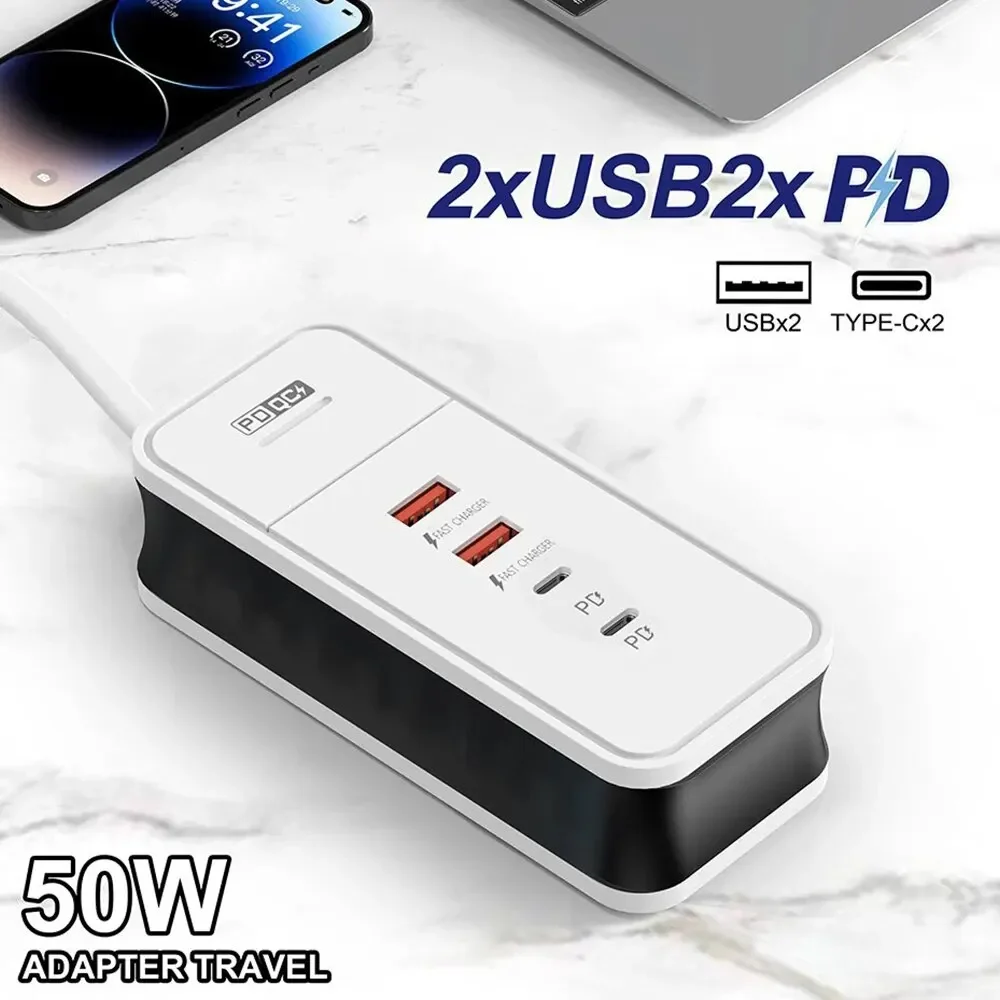 4 Port USB Charger QC 3.0 PD 12W Fast Charging Wall Charger for Xiaomi Samsung iPad Mobile Phone Travel Power Adapter