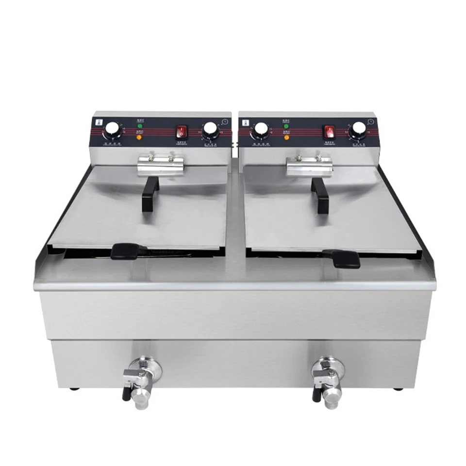 SC-181V-2 Commercial Deep Fryer with Basket, Professional Deep Fryer with Drain System 36L, 4800 Watts, Stainless Steel