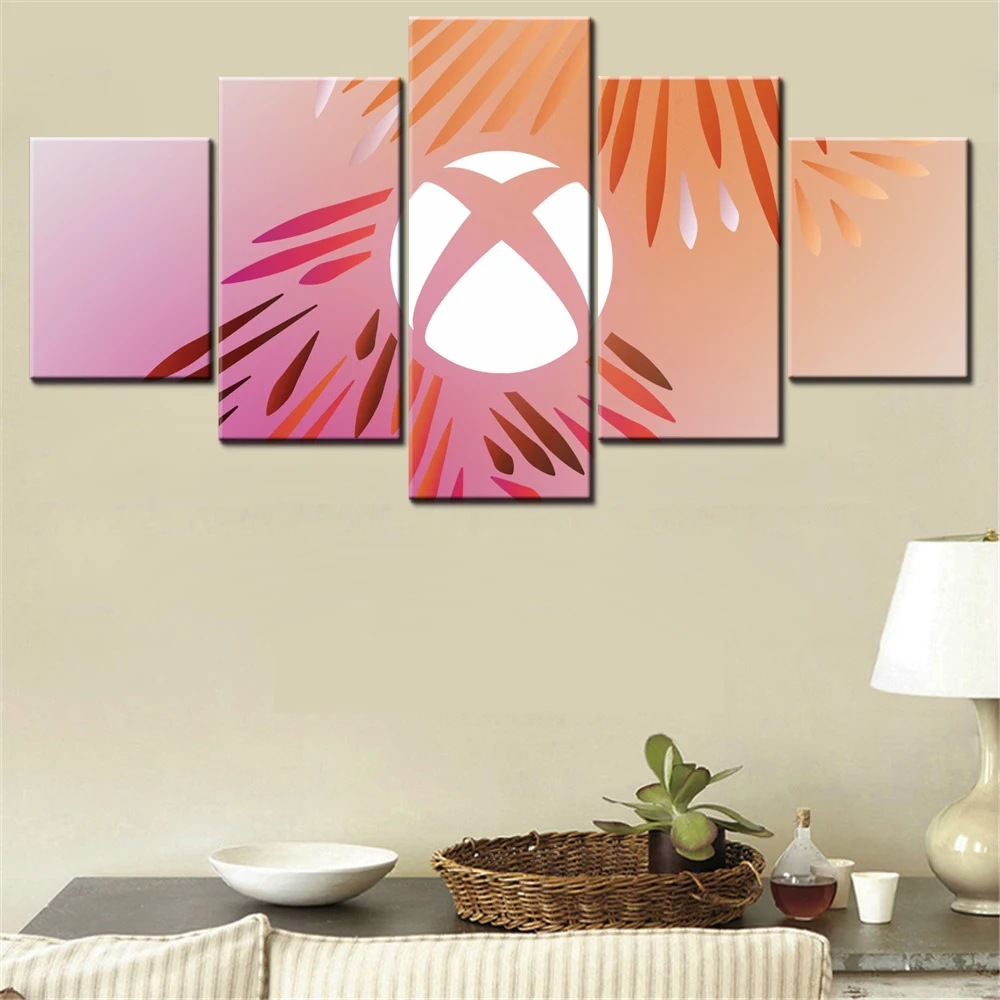 

5 Pieces Canvas Wall Arts Poster Painting Technology Xbox Logo Artistic Wallpaper Home Decor Picture Printing Interior Artwork
