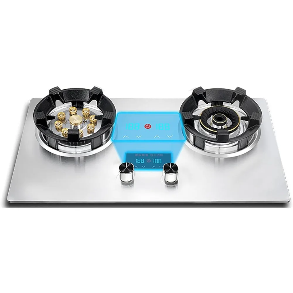 Cuisinière à gaz brûleur table de cuisson à gaz cuisinière à gaz intégrée, cuisinière à gaz 2 brûleurs, bouton en alliage de zinc-magnésium, 55 ° + rappel anti-brûlure, Ind