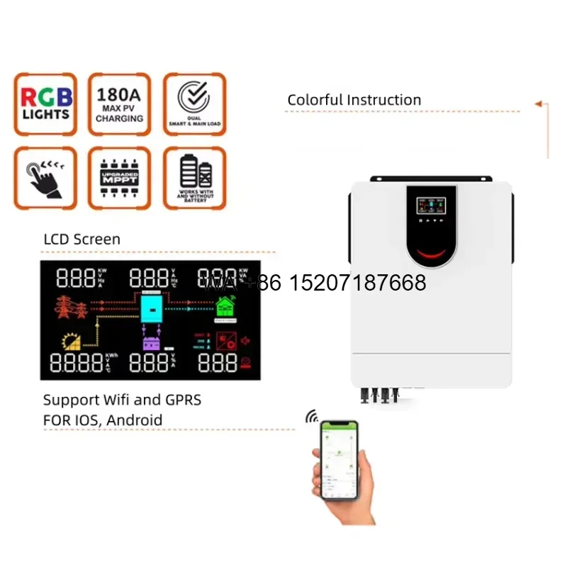 Wmwmnu for Solar Hybrid Inverter 3000VA 3.2KVA 24V Pure Sine Wave 60Hz LCD Display Single Output High Efficiency for Home