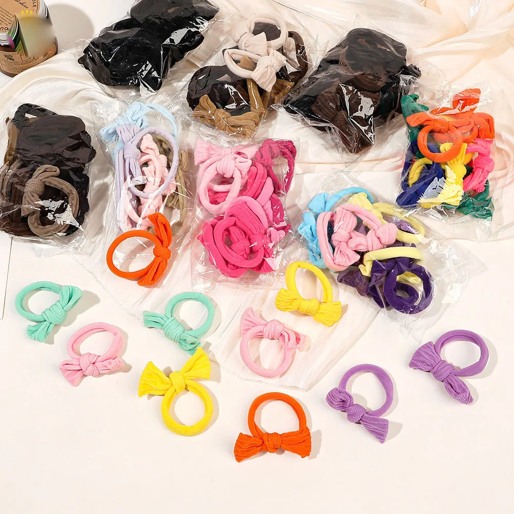 10Pcs/Lot Bow Hair Accessories Cute Elastic Rubber Bands Knot Head Rope Little Girls Towel Ring Candy Color Children Headdress