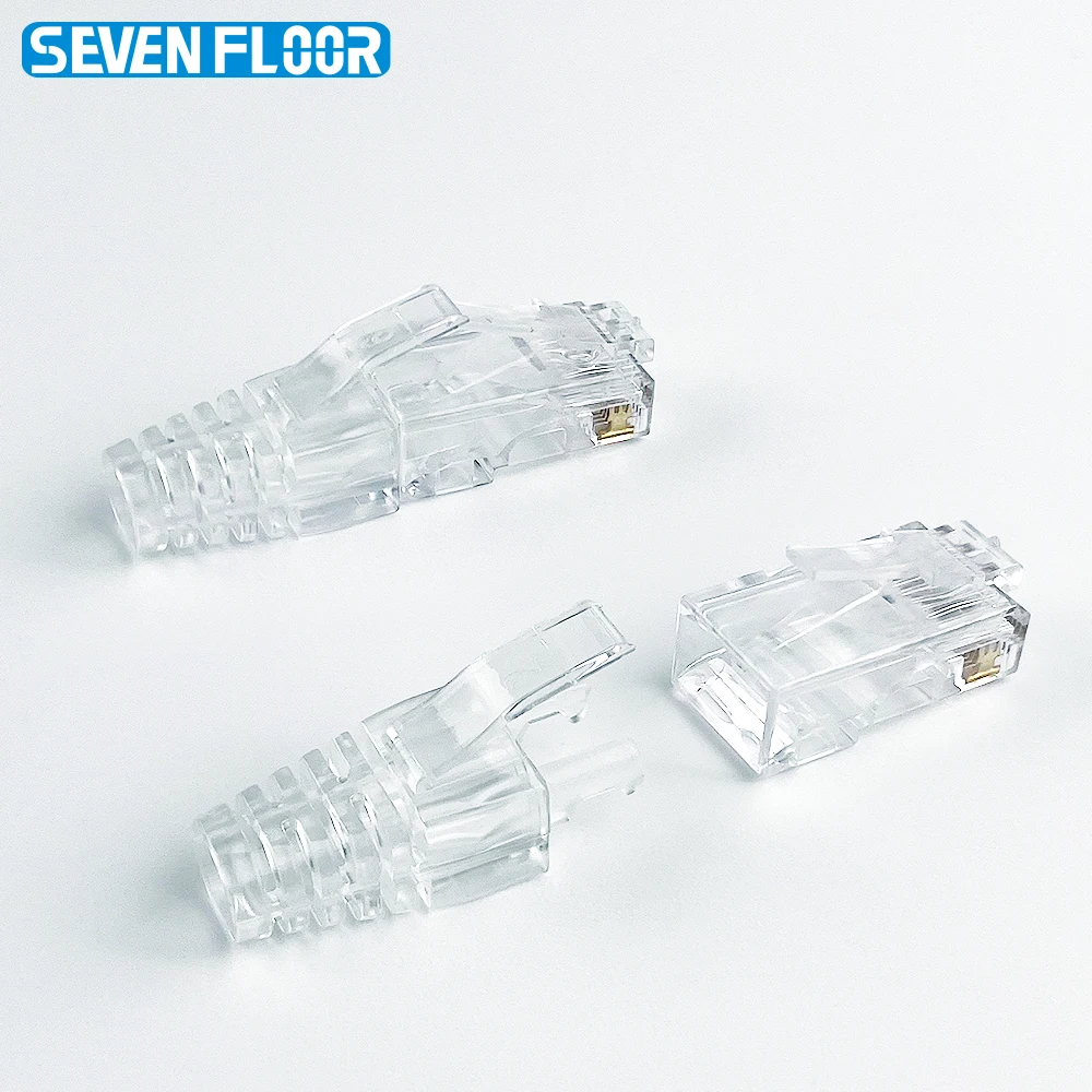 RJ45 Cat6 Pass Through Connectors and Strain Relief Boots, Easy to Crimp Modular Plug for Solid or Stranded Network Cable