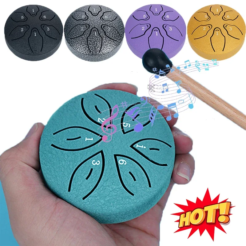 Steel Tongue Drum 3 Inch 6 Notes Percussion Instrument Balmy Drum with Drum Mallets Mini Handpan Drum for Meditation Yoga Majors