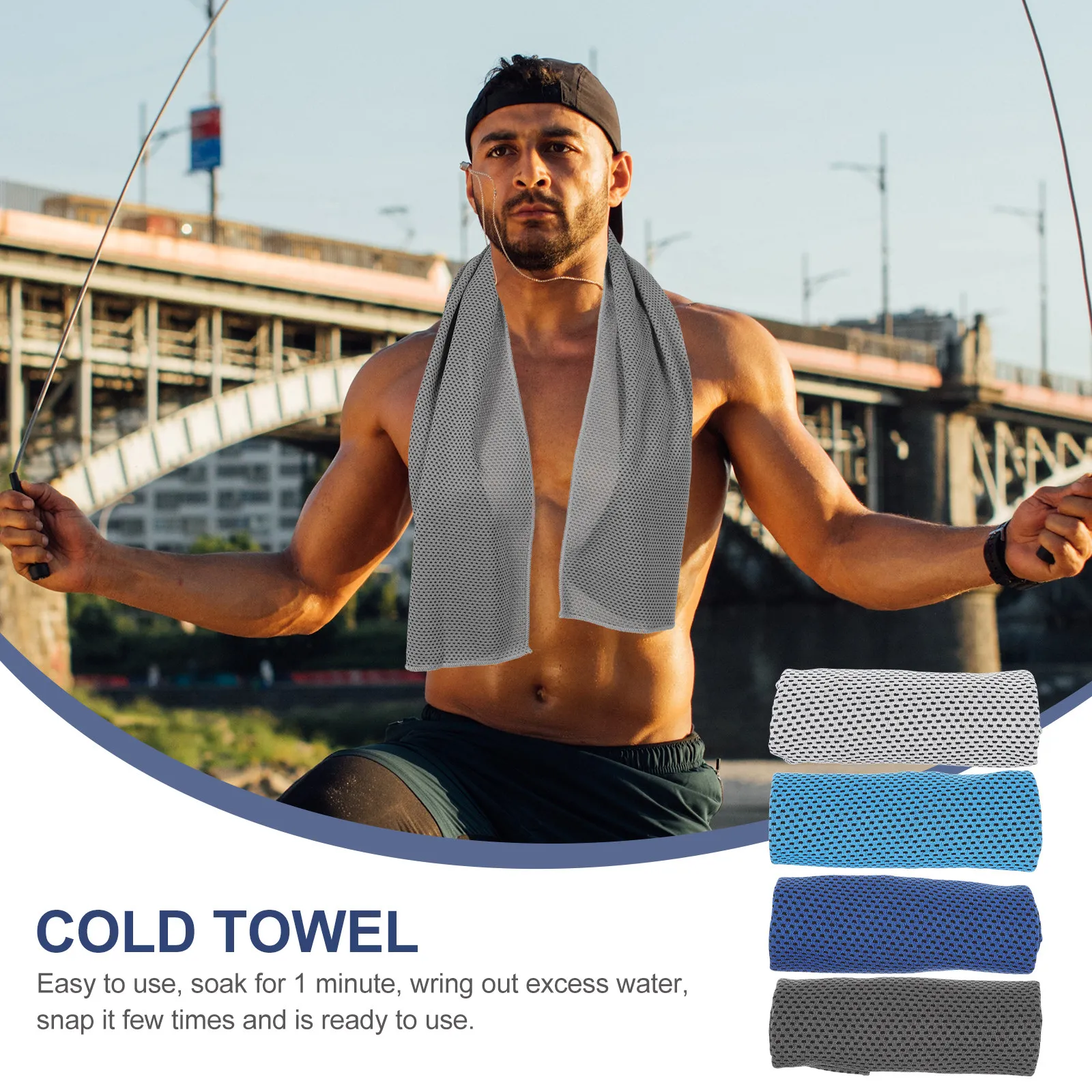 4Pcs Cooling Towel Easy-Use Reusable Sweat-Absorbing Breathable Sports Towel for Summer Gym Fitness Outdoor Use
