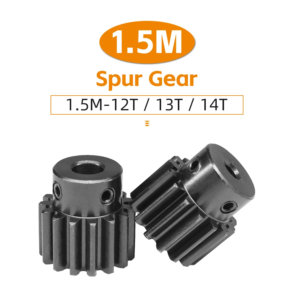 Spur Gear 1.5M12T 13T 14T Bore 5/6 mm Blackening SC45#Carbon Steel High Frequency Quenching Motor Gear Teeth Thickness 15 mm