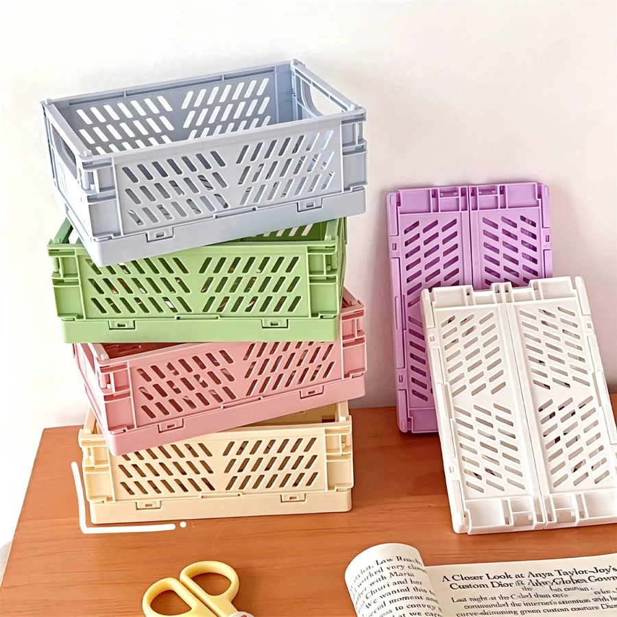 

Foldable plastic jewelry storage box, jewelry storage desktop organization, notebook tape stationery folding basket storage bask