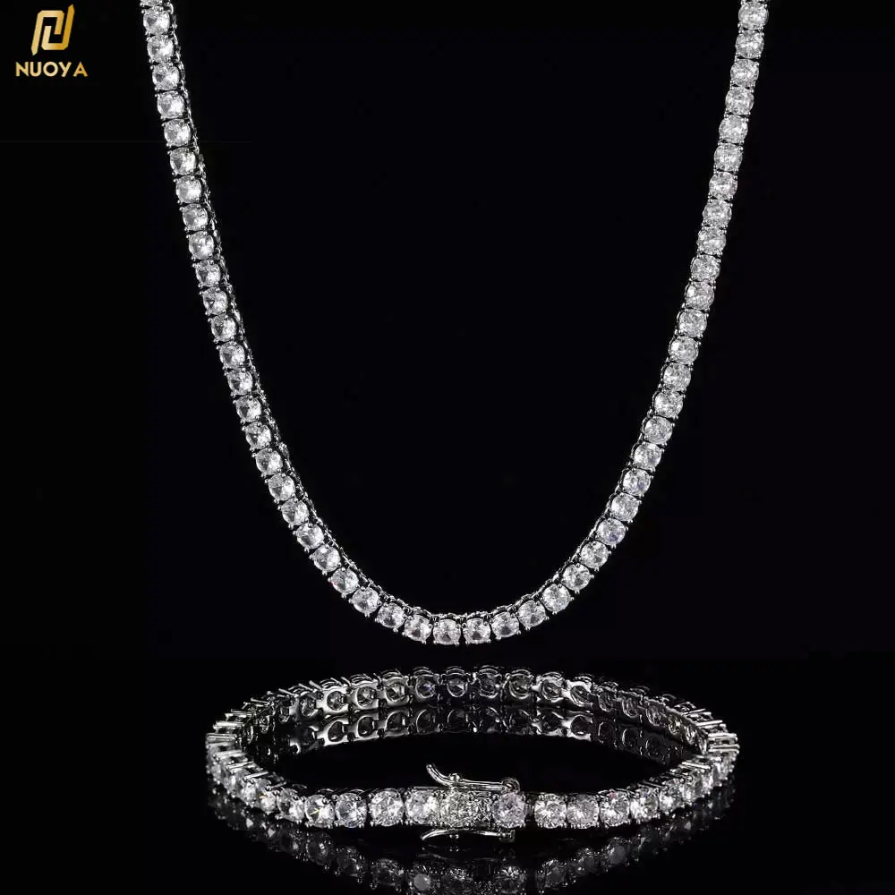 Hip Hop Jewelry Brass Setting CZ Tennis Chain Necklace Gold/Silver Color Iced Out AAAAA Cubic Zirconia Chain