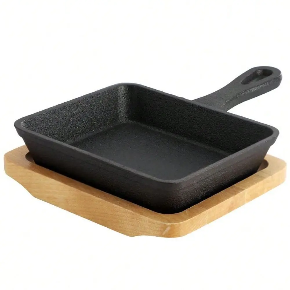 

MegaChef Mini Cast Iron Square Pan With Wood Tray