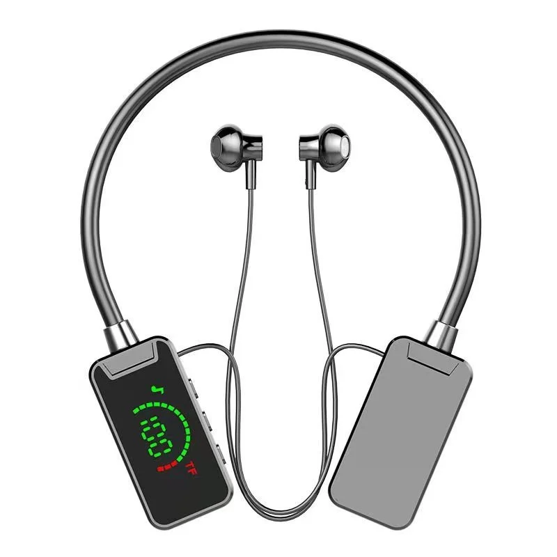 Fones de ouvido Bluetooth pendurados no pescoço com tela grande, display digital de bateria, feedback de ouvido esportivo e ultra