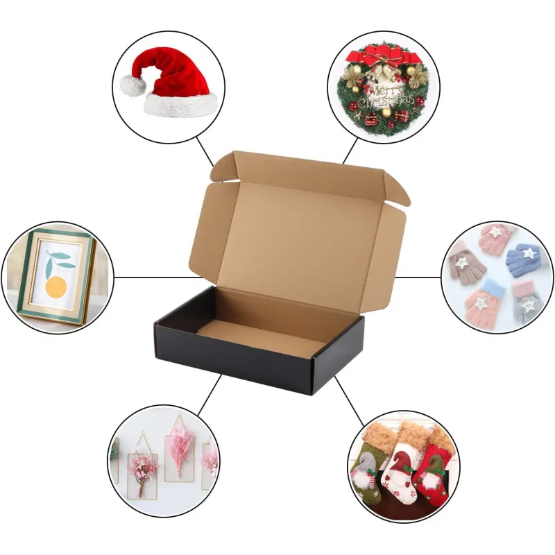 25 9x6x2 Boxes Small Business, Black Packaging Cardboard Boxes, Moving Mailing Packing Box