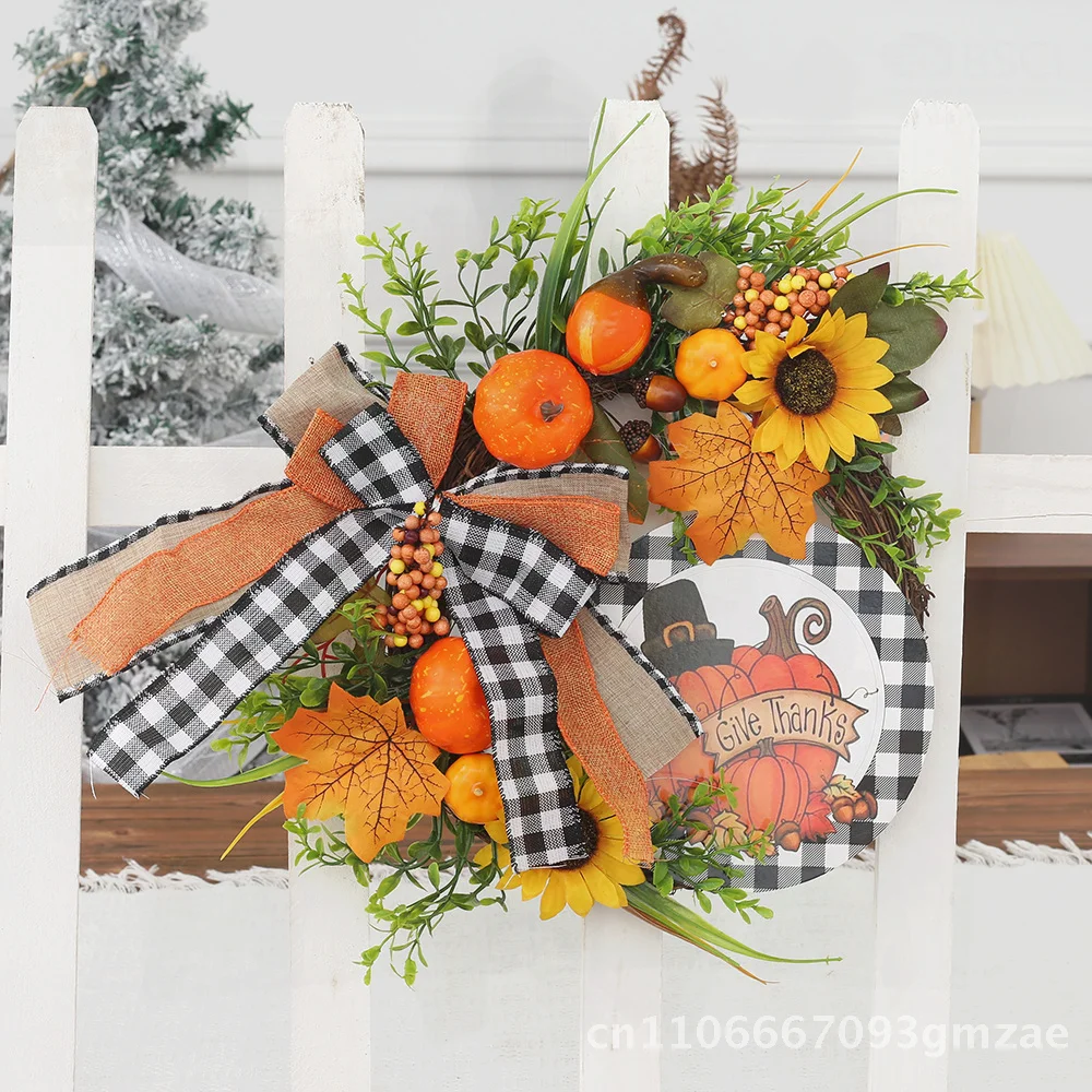 

День Благодарения Тыква Деревянный Венок Подсолнух Осенний Садовый Декор Настенный Имитация Растения Композиция Пасторальный Стиль A3