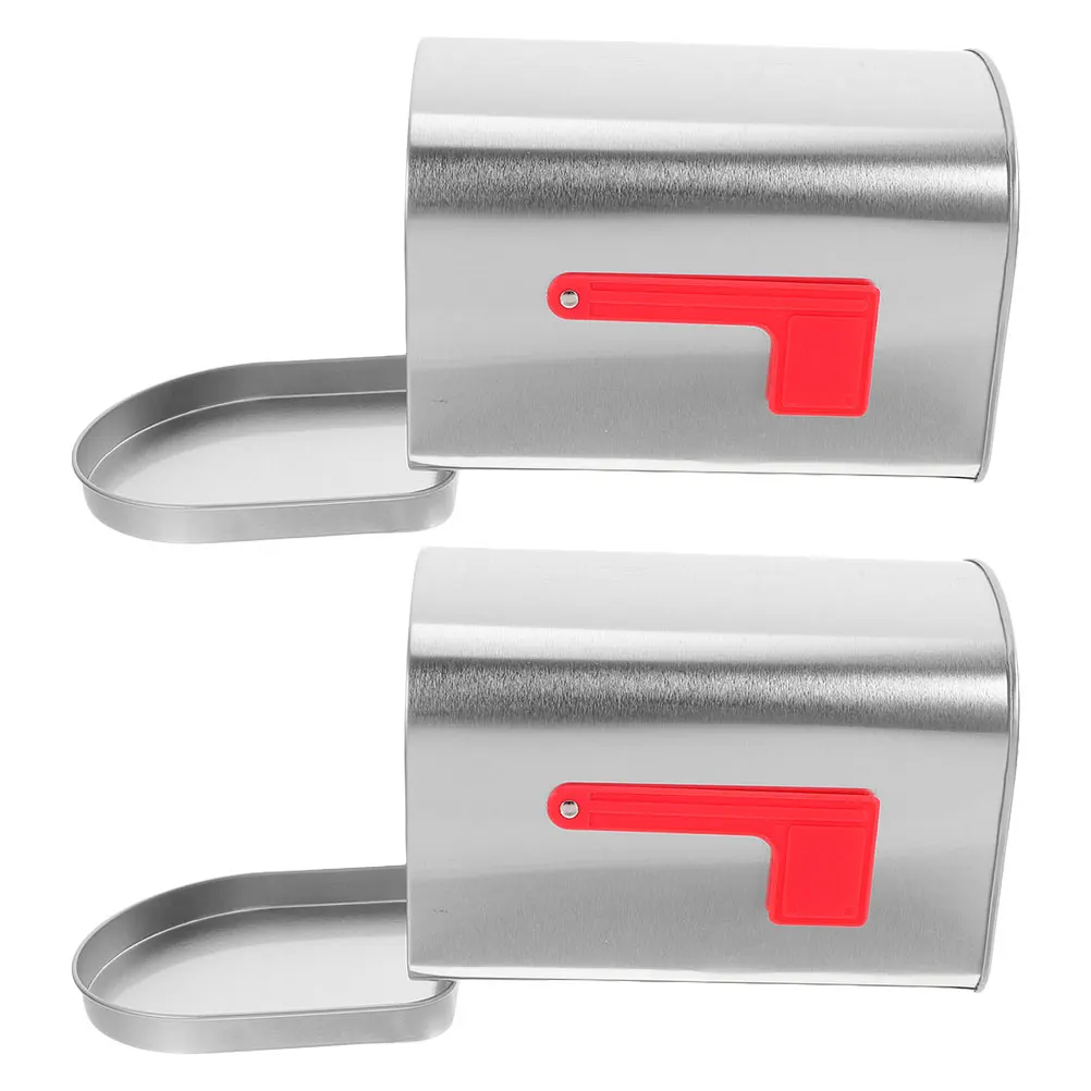 

2pcs Gift Postage Tin Box Mailbox Storage Case Silver Kids Container Home Decor Toy Metal Party Supplies Letter Organizer Metal