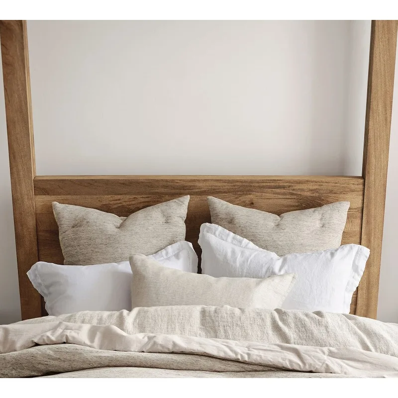 Luxury Designs Bedroom Furniture Canopy Oak Wooden Double Panel Queen King Size Beds Set - view 6