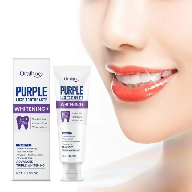 Dentifrice blanchissant violet pour les dents, élimine la plaque dentaire tenace et les taches, blanchiment dentaire pour les soins bucco-dentaires à domicile
