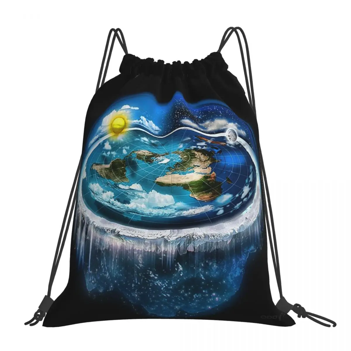 Flat Earth With Dome Art Backpacks Portable Drawstring Bags Drawstring Bundle Pocket Storage Bag Book Bag For Man Woman Students